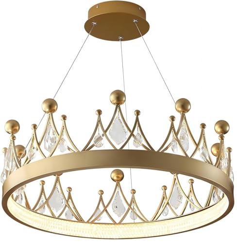 XHEILZOP Lustre De Luxe Doré, Plafonnier LED En Cristal K9 Lustre Couronne De Princesse Doré, Suspension Moderne Avec Chaîne Réglable Pour Salon Et Salle...