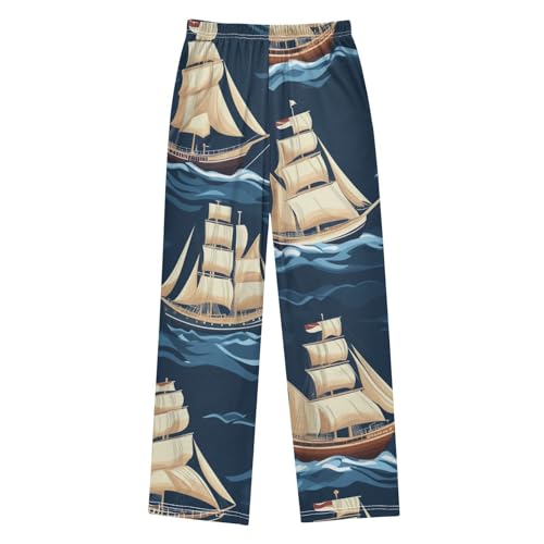 Marine Ships Wave Boys Long Pants Soft Trousers Elastic Waist Kids Lounge Bottoms with Pockets S-XL2