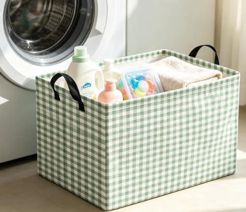 Image of Rectangle Storage Bin,Gift Basket,Room Decor(Little Green Grid)