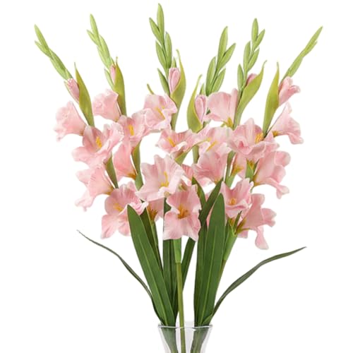 Ameble Lot de 6 glaïeuls artificiels réalistes de 55, 9 cm Haut, tiges Fausses Fleurs réalistes pour Mariage, Maison, décoration Vase d'hôtel, Arrangement...