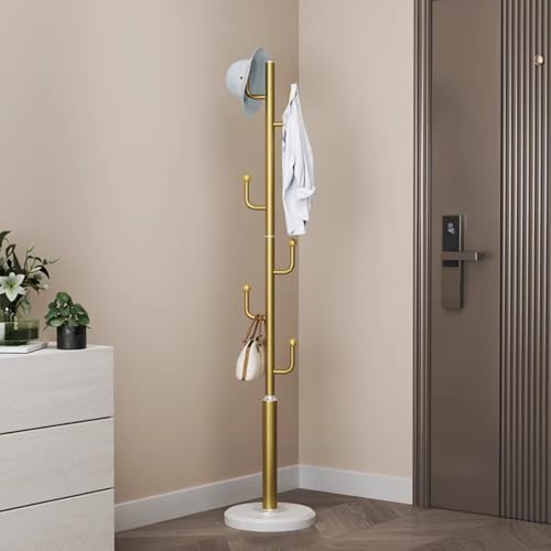 GLMGBP Appendiabiti in Metallo, attaccapanni Indipendente con 6 Ganci, Albero Appendiabiti, Robusto attaccapanni Facile da Montare per Ingresso, casa, Ufficio, corridoio (Oro)