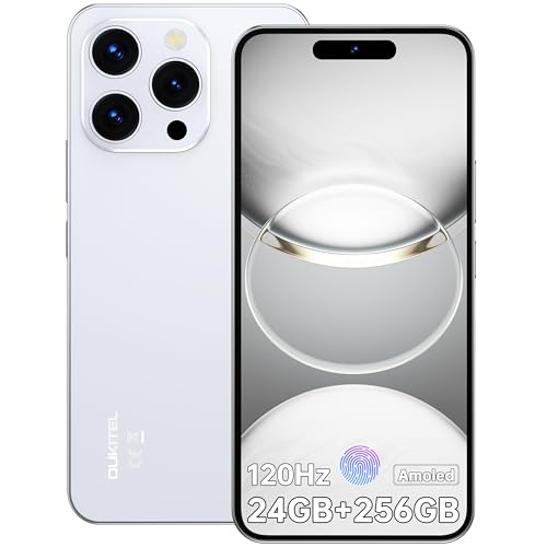 OUKITEL P1 Smartphone Android 14-6.7 FHD+ Amoled Schermo 120Hz Aggiorna - 24GB+ 256GB/2TB Helio G99 Telefono - 50MP+32MP Camera 5150mAh Cellulari e Smartphone NFC/Impronte Digitali/Face ID Bianco