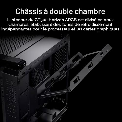 ASUS TUF Gaming GT502 Horizon ARGB (Noir) – Boîtier PC ATX Gaming (Double Chambre indépendantes pour CPU et GPU, Conception panoramique, Panneaux latéraux sans Outils, USB Type-C à l’Avant​)