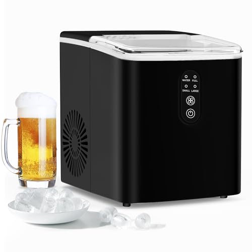 Countertop Ice Maker, 9 Chewable Cubes Ready in 6 Mins, 33lbs/24Hrs, Portable Ice Machine with Ice Scoop and Basket, Self-Cleaning, 130W, for Home Kitchen Party, White