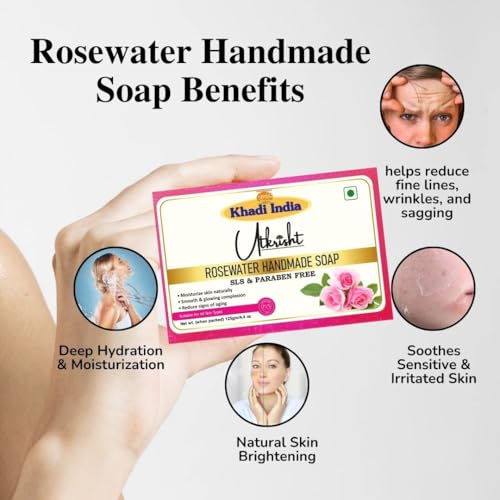 Image of Khadi Rosewater Handmade Soap Bathing Bar 125g (Pack of 3) | Natural & Herbal | Hydrates & Nourishes Skin | For Sensitive & Irritated Skin | Softens, Refreshes & Rejuvenates | All Skin Types