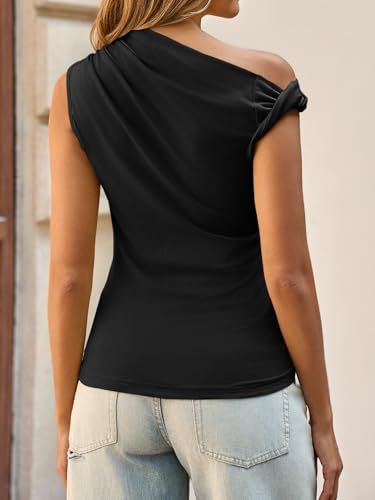 Tankaneo Womens Off The Shoulder Tops Boat Neck Fitted Ruched Shirt Summer Trendy Y2K Going Out Tank Tops4