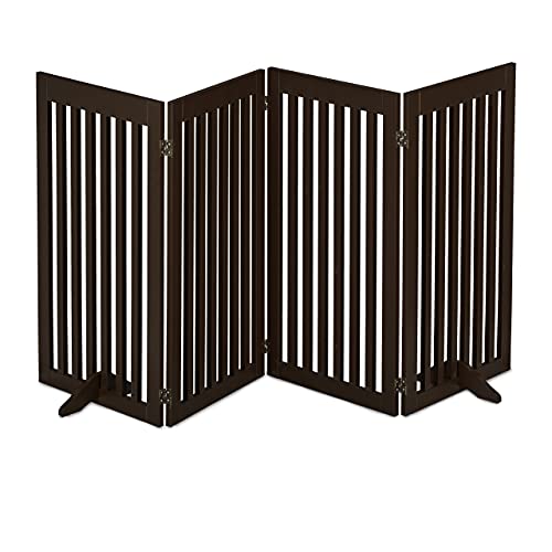 Relaxdays Barrera Seguridad Niños, Valla Protectora Plegable, 92 x 205 cm, Cerca Perros y Mascotas, con Patas, Marrón