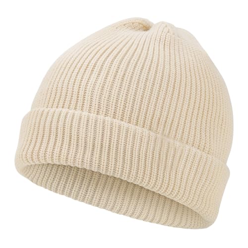 BARFULKER Beanie Mütze Damen Herren, Winter Beanie Mütze Warme Wintermütze Thermo Dehnbare Strickmützen Bequem Wollmütze Winddichte Laufmützen Geschenk Unisex, Weiß