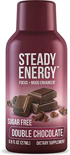 Steady Energy Shot, Double Chocolate, Zero Sugar, 1 Ounce Bottles (6-Count)