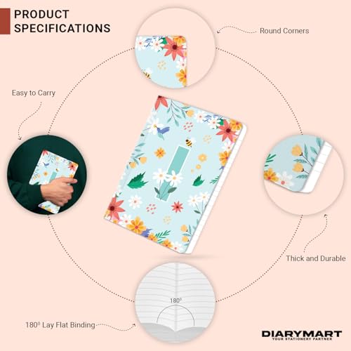 Image of Initial I Premium Soft Bound Notebook Diary for Girls and Women (B6, 90 GSM, 160 Ruled Pages) Floral Design Notebook Journal Diary