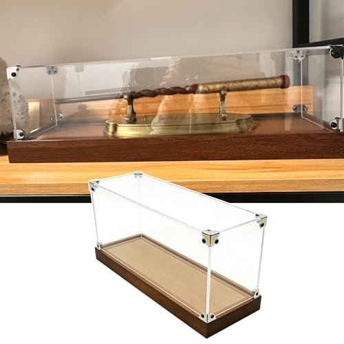 Transparent Acrylic Display Case 50 55 60 85cm Long, Dustproof Collectibles Storage Case with Metal Corner & Wood Base, Countertop Organizer Showbox(70x35x35cm/28x14x14in)