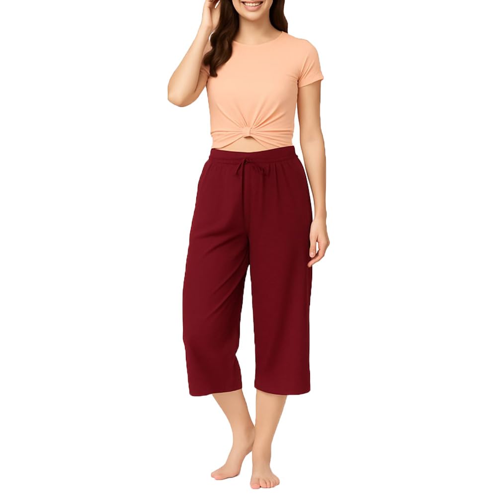 Women's Mid Waisted Capri Pants Casual Wide Leg Yoga Pants Loose Soft Pajama Pant-picture-30
