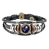 12 Konstellation Armband Punk Vintage Armbänder für Damen Herren, wojonifuiliy Strassenmode Accessoires Handgewebt PU-Leder Charm Einstellbar Armband mit Constellation Muster (Waage)