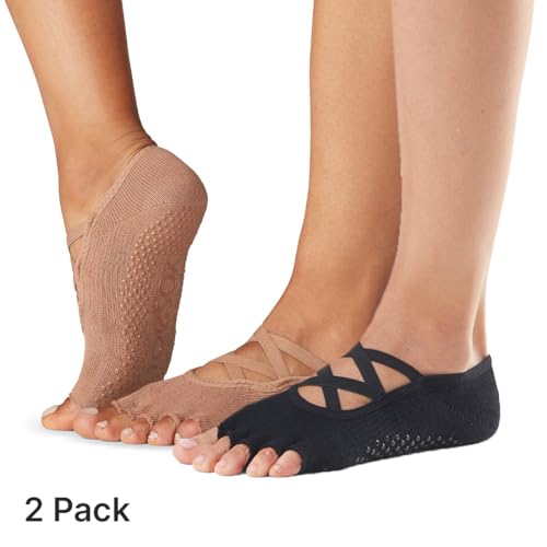 Image of toesox Bellarina Half-Toe Grip Socks for Women, Pilates Socks with Non-Slip Grippy Sole for Yoga, Barre, Dance and Ballet
