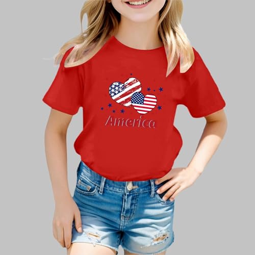 4th of July Shirts for Girls American Flag Graphic Tees Short Sleeve Patriotic T-Shirt Summer Casual Loose Basic Tops3