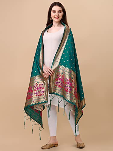 Image of DEVANGI Women's Woven Banarasi Silk Dupatta /Chunni For Women, Floral Print 1 Meter Wide and 2.3 Meter Length Printed Designer Dupatta /Chunni For Girls