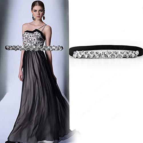 Womens Skinny Belt for Dresses Vintage Rhinestone Silver Stretch Waist Belt Retro Cinch BeltStretch Ladies Waist Belt2