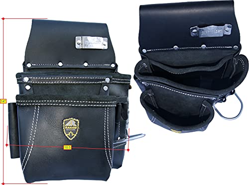 Zakco Pro-19 Genuine Full Grain Black Leather Heavy Duty Multi Pockets Construction Rig, Carpenters Tool Belt, 2 Leather Pouches Tool Belt, Framer’s, Handyman, Roofer’s Tool Belt & Tool Organizer #TOP4