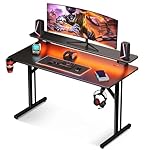 MOTPK 39 Inch Small Gaming Desk with LED Lights, Computer Desk Gaming Table with Monitor Shelf, Gamer Desk with Carbon Fiber Texture, Kids Boys Desk Gift for Men
