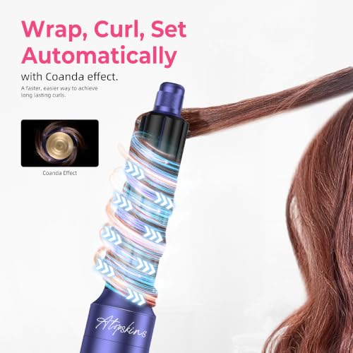 Image of Atopskins 6 in 1 Hair Dryer Brush Hot Air Styler Detachable for Travel, Blow Dryer 3 Heat Settings to Straighten, Auto Curl, Volumize Home Salon Results Frizz-Free Shine All Hair Types - Blue