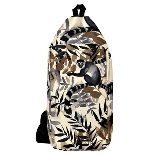 Sac à dos à bandoulière lémuriens gris sauvage, sac à bandoulière homme et femme multicolore