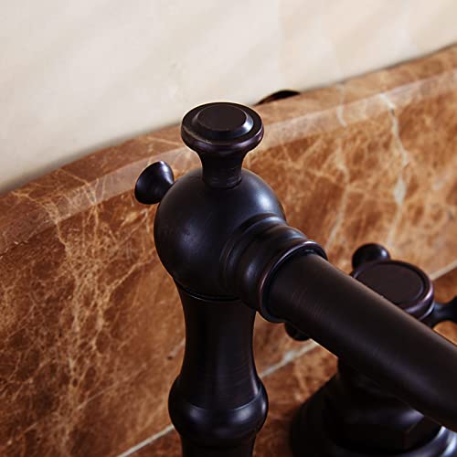 Grifo mezclador retro para baños rústicos con acabado antiguo y mandos de cruceta de latón 7