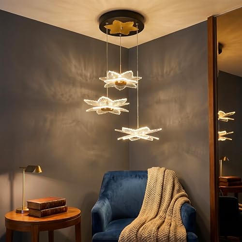 Image of Lamp master 3 Zyra Wave LED Pendant Light | Modern Acrylic Hanging Chandelier with Antique Gold Finish | 3 Color Modes Ceiling Light for Living Room, Bedroom, Dining Room, Cafe | 1 Year Warranty