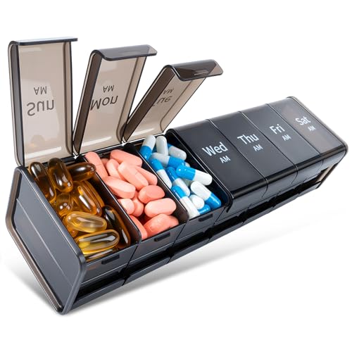 Daviky Extra Large Weekly Pill Organizer 2 Times a Day XXL Pill Box 7 Day with AM PM Large Compartments BPA-Free Daily Medicine Case Jumbo Pill Holder for Fish Oils Vitamins & Supplements