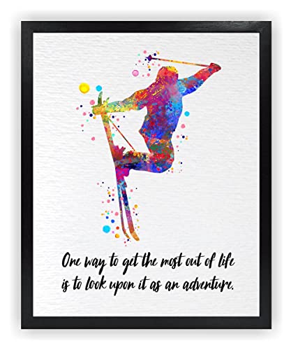 Dignovel Studios 8X10 Unframed Ski Athlete Skiing Skier Winter Sports Motivational Inspirational Quote Get The Most Out Of Life Adventure Watercolor Art Print Poster Wall Hanging Decor Dn793 #TOP25