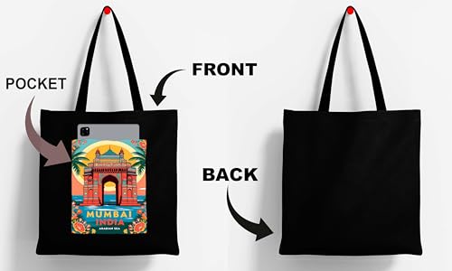 Image of ZORI Black Tote Bag With Pocket Printed Designed Canvas Tote Bags For Women large capacity,Tote bag For Shopping, College, Travel, More Canvas Handbag For Unisex Bag