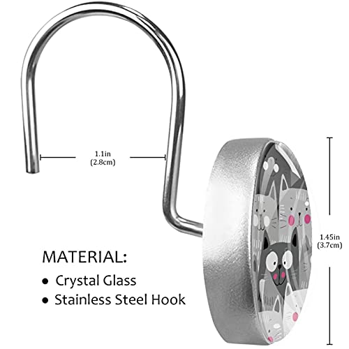 Crochets pour rideau de douche haut de gamme en acier inoxydable avec design chat gris