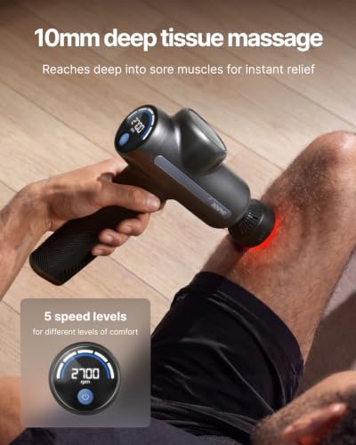 Image of RENPHO Active 2 Red Massage Gun with 850nm Infrared Heating & 3 Light Modes | Deep Tissue Percussion Massager with 5 Speeds and Travel Case for Athletes to Soothe Tight Backs and Shoulders Anywhere