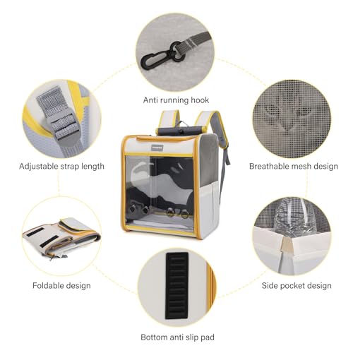 Image of Cat Backpack Carrier, Breathable Cat Carrier Large Space Bubble Pet Backpack For Kitty Small Dog Up To 15Lbs, Transparent & Foldable Pet Carrier For Travel Hiking (Yellow And Beige)