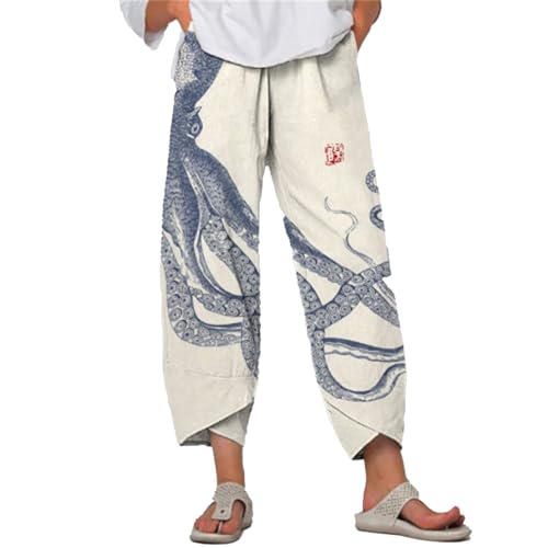 Boho Summer Pants for Women 2025 Beach Vacation Cotton Linen High Waist Wide Leg Palazzo Trousers with Pockets