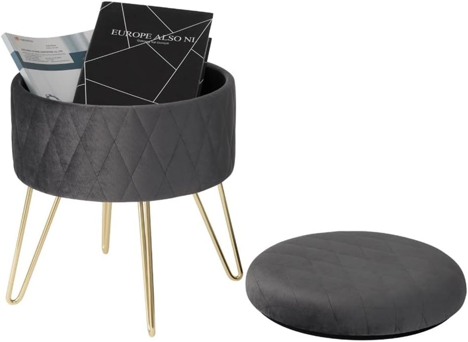 Tabouret ottoman rond velours coffre rangement pouf chambre canapé - 3