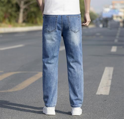 Men's Slim Cotton Jeans Blue Elastic Zipper Casual Straight Pants3