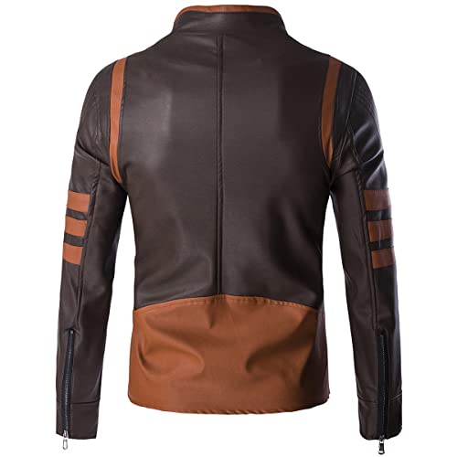 AOWOFS Men's Faux Leather Jacket Brown Moto Motorcycle Bomber Punk Fashion Slim Fit Coat3