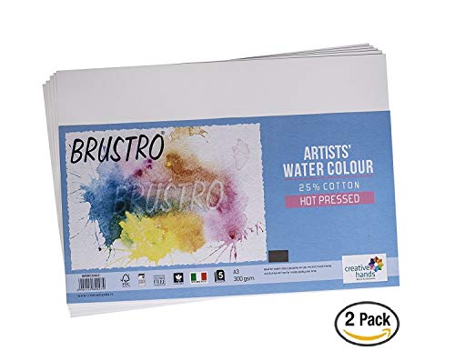Image of BRUSTRO Technical Pen (Pack of 6) Watercolour Papers, 25% Cotton, HP 300 GSM, A3 Size, 5 Sheets (Pack of 2)