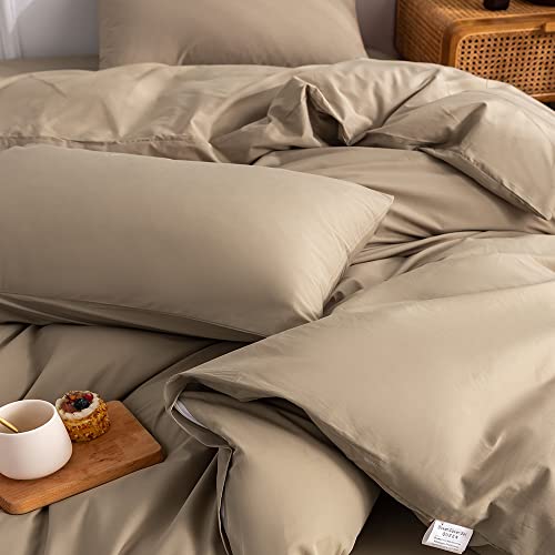 Khaki Duvet Cover 100% Washed Cotton Duvet Cover Set,Breathable Soft Bedding Set Linen Textured. Solid Color Pattern Duvet Cover Twin Size 2 Pcs (No Comforter) #TOP2