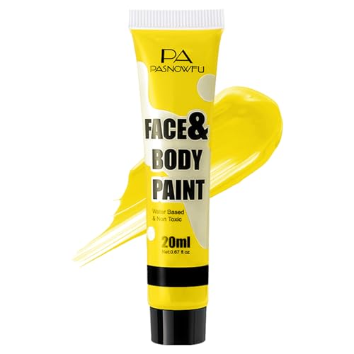 PASNOWFU Yellow Face Body Paint -Water-Based Non-Toxic Body Painting for Cartoon Character Halloween SFX Cosplay Full Coverage Washable Paint for Costume Party Theater Stage Performance