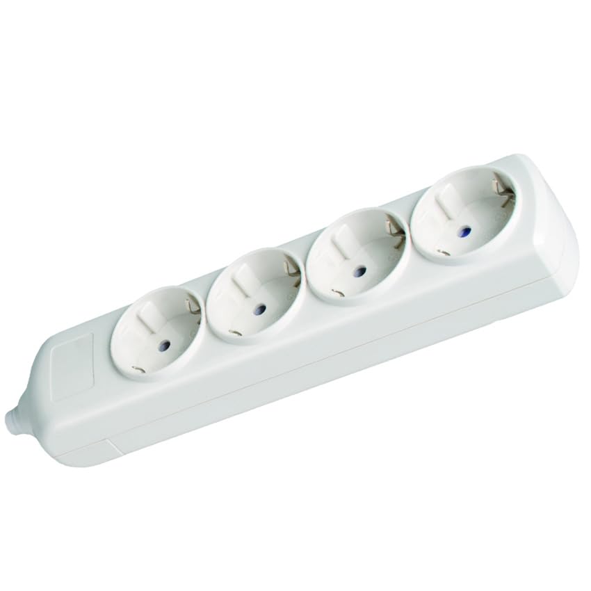 Base múltiple blanca 4 tomas 3680W sin cable, 16A 250V, toma tierra lateral