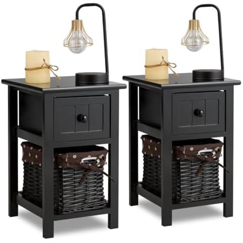 CASART 2-Tier Nightstand with Storage Cover