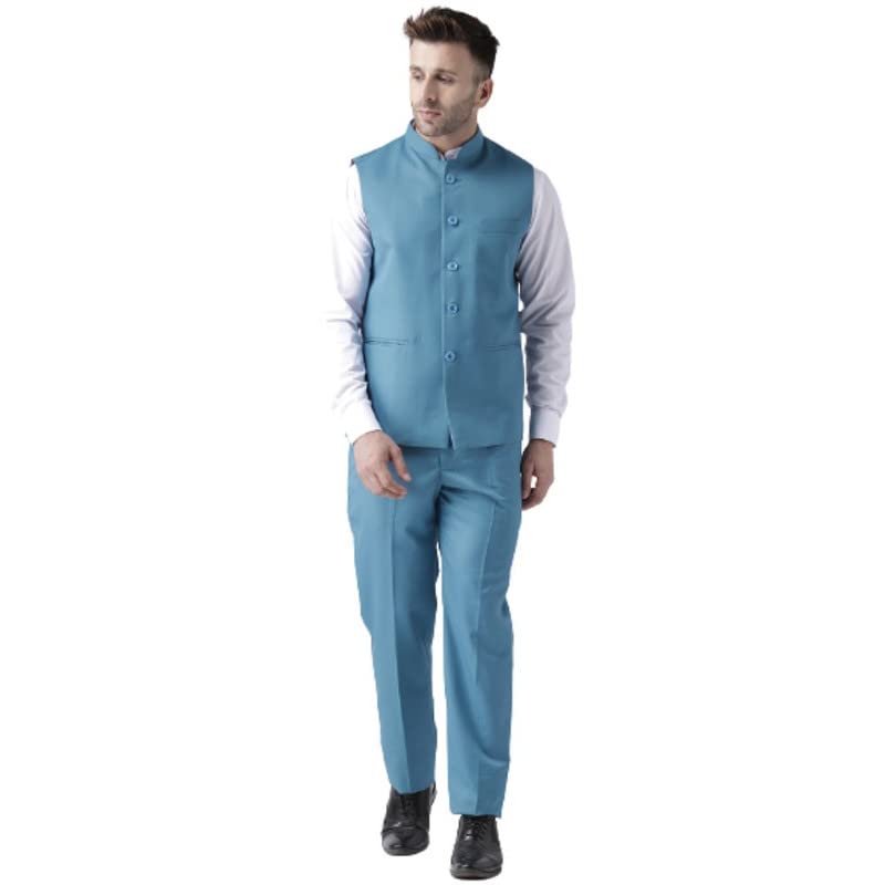 Image of hangup Men's Synthetic Notch Lapel Suit (2BasketTR Teal 44 Blue