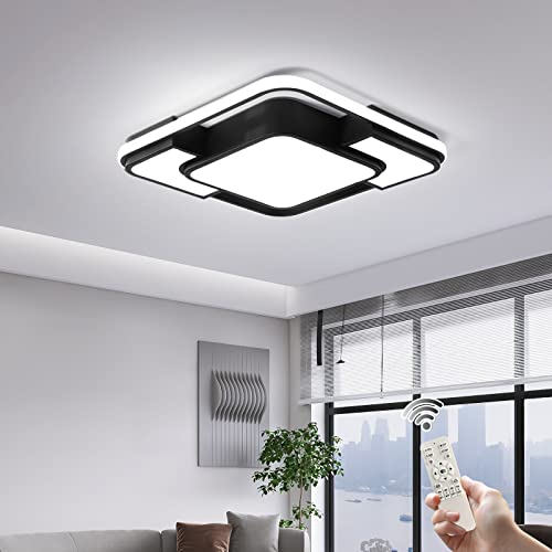 Lámpara de techo LED regulable con mando a distancia, diámetro 42 x 6 cm, luz moderna negra para salón, dormitorio, estudio, comedor, oficina