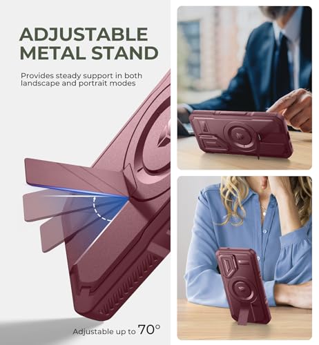Image of Dexnor for Samsung Galaxy S25 Case with Camera Cover & Adjustable Kickstand & Built-in Screen Protector, Magnetic Rugged Shockproof Bumper Cases Heavy-Duty Magnetic Protective Cover (2025),Maroon Red
