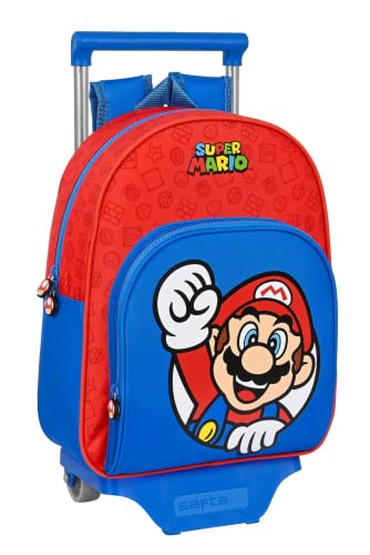 Safta, Mochila 609+Carro 705 Super Mario 28X34X10Cm Unisex niños, Multicolor, Estándar