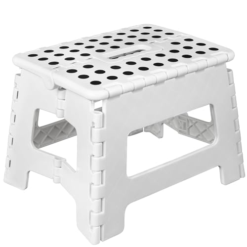 Sgabello pieghevole 9 pollici Heavy Duty Folding Step Stool | Anti-Slip Foldable Footstool for Toddlers, Children & Adults | Portable, Lightweight Plastic Footstep w/Carrying Handle (Black)