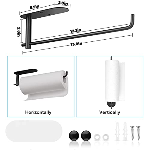 Paper Towel Holder Under Kitchen Cabinet Wall Mount For Kitchen Paper Towel, Self-Adhesive Paper Towel Rack, Paper Towel Bar Stick On Wall For Kitchen Bathroom, Sus304 Stainless Steel - Black #TOP3