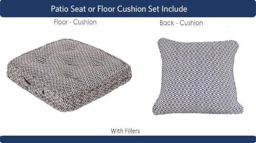 Image of Cotton Fill Woven Quilted Floor Cushion Set 50x50x10 CM Black Argyle with Fillers & Back Cushion,Large Size for Seating,Patio Seat,Meditation,Yoga,Pooja,Guests,Living 20x20x4 Inch