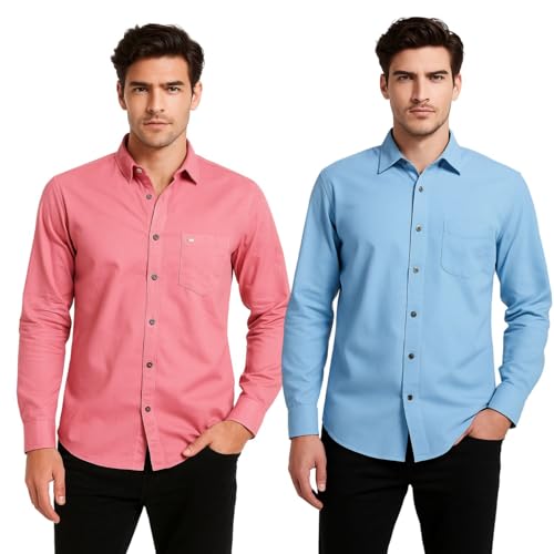 Image of Arvest Men?s Cotton Regular Fit Full Sleeve Shirt Combo Soft Breathable Fabric with Button-Down Collar and Chest Pocket Suitable for Office and Outfits